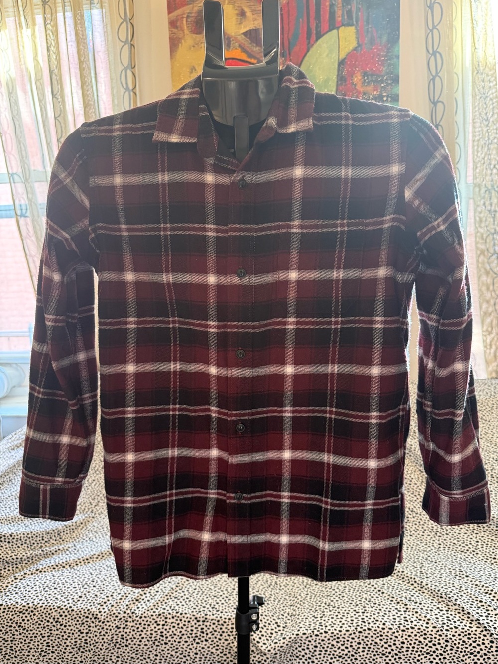 GAP Kids Burgundy and Black Plaid Button-Down Flannel Shirt